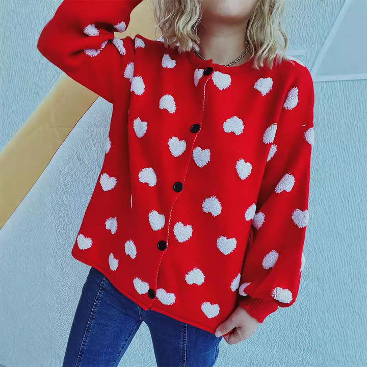 Kvindernes cardigan med hjerte-motiv og knapdetaljer Stilla