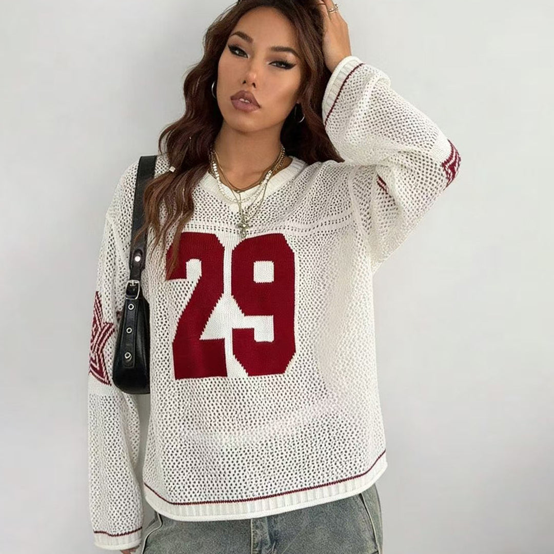 Dame afslappet oversized sweater med grafisk mønster Skovae