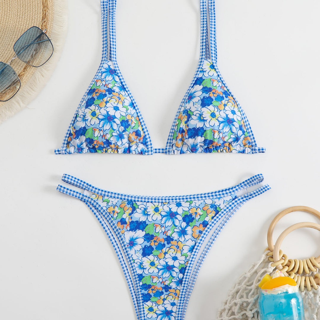Dame Triangel-Bikini-Sæt med justerbare stropper og blomstret mønster Skovae