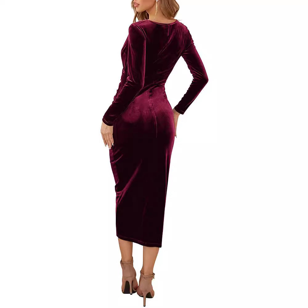 Dame Elegant omslag kjole lavet af blødt velourstof med figurvenlig snit Stilla
