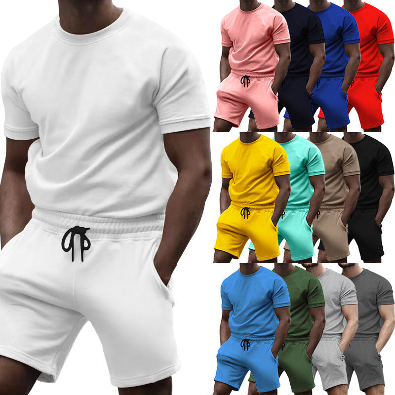 Herren nan kortærmet sæt i blødt sweatstof med rundhalset t-shirt og snøre-shorts Skovae