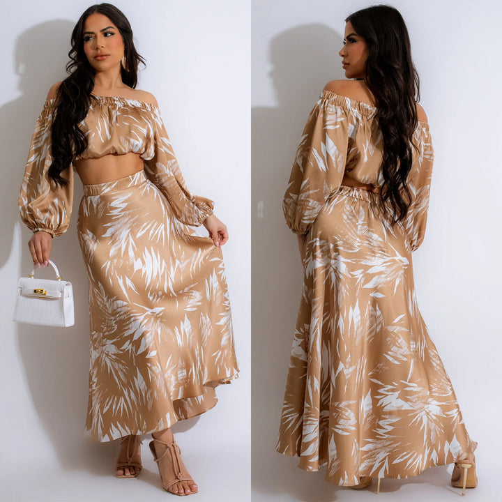 Dame to-delt sæt med off-shoulder top og lang nederdel Stilla