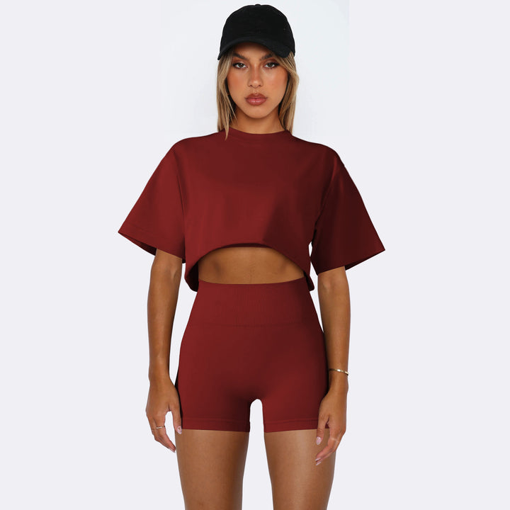 Dame sportiv Crop-Top- og shorts-sæt med høj talje og oversized pasform Stilla