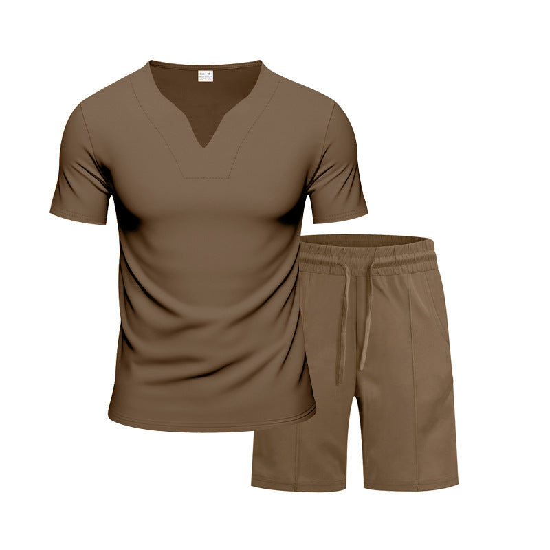 Herrer Sporty fritids-sæt med åndbart V-hals t-shirt og elastiske shorts Stilla