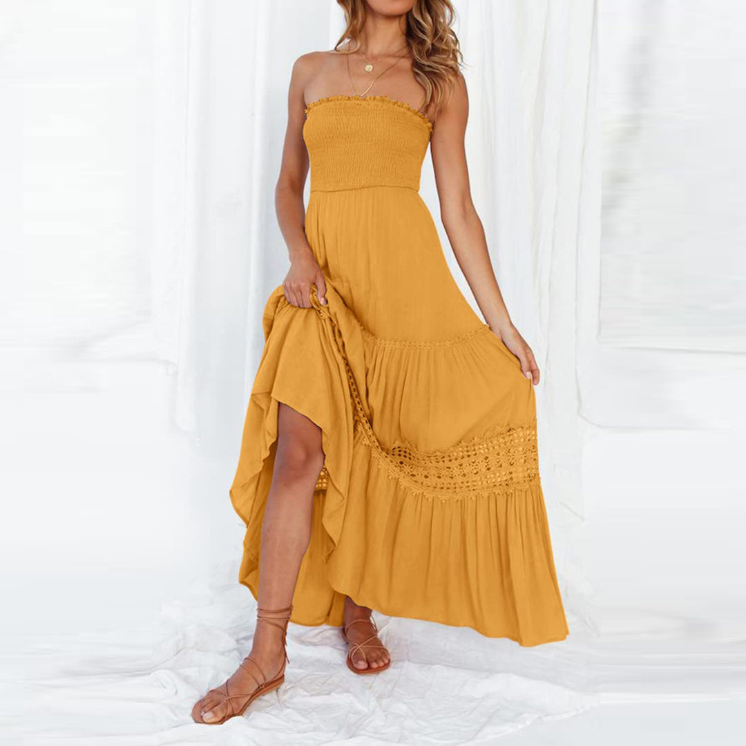 Kvinder Strapless Bohemian Maxi Kjole Stilla