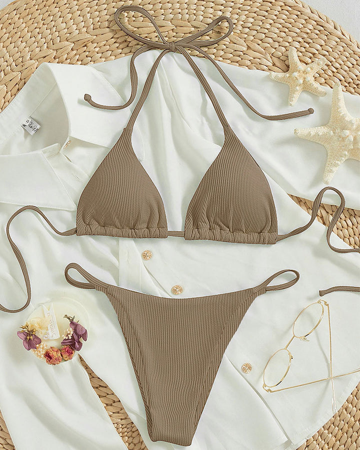 Damer Triangle-Bikini med justerbare bindebånd og moderne rib-design Skovae