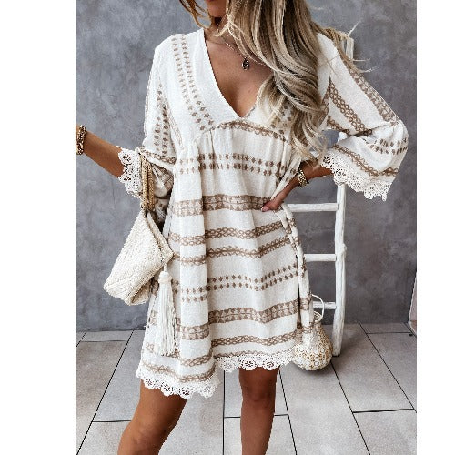 Femme Bohemian Stribet Shift Kjole Stilla