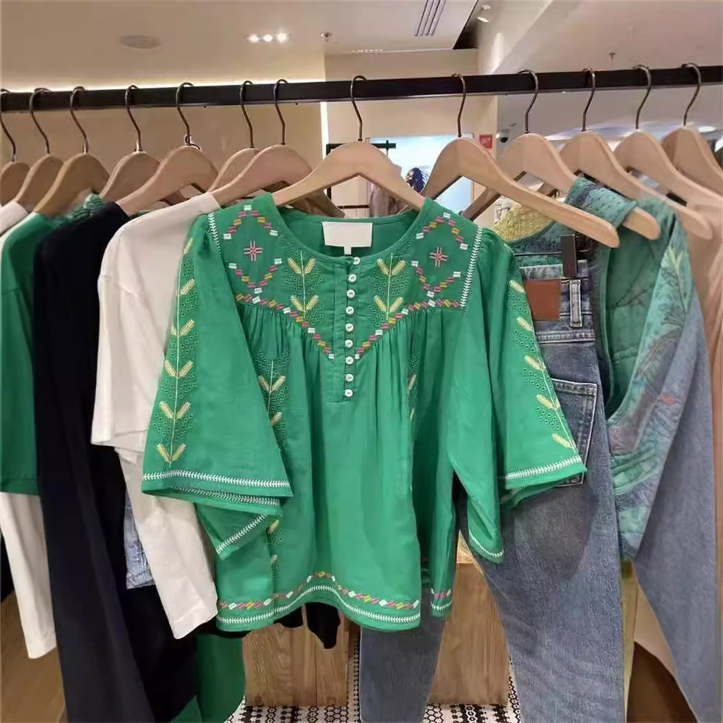 Damer broderet tunika med brede ærmer og kunstnerisk design Stilla