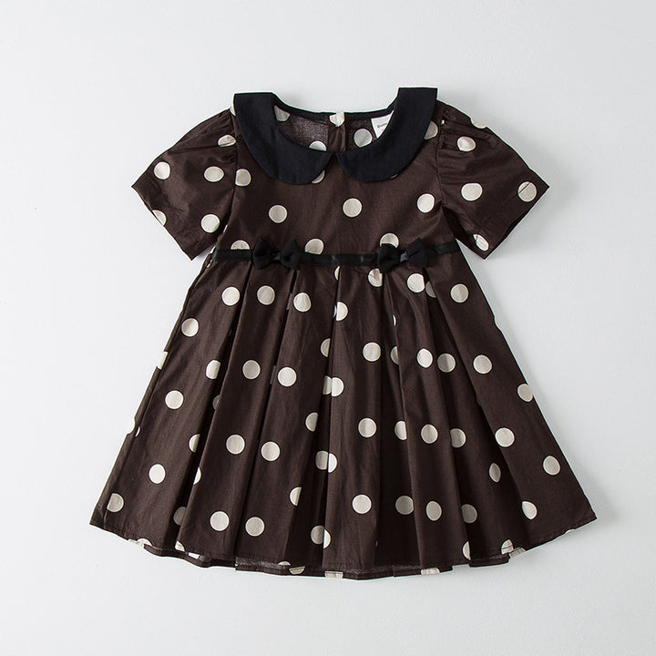 Pige Polka Dot A-formet kjole med Peter Pan krave Stilla