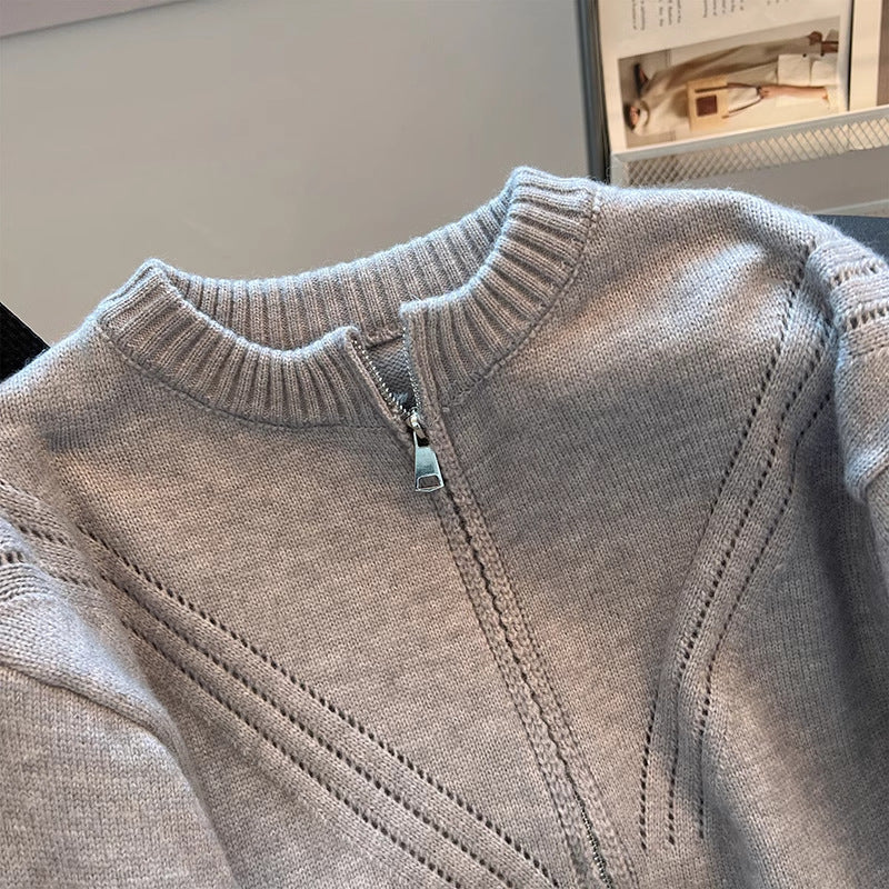 Kvinders sporty strikket sweater med dekorativ lynlås Stilla