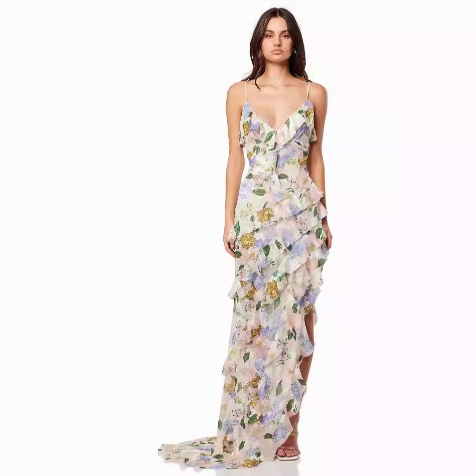 Damer sommer maxi kjole med blomsterprint Skovae