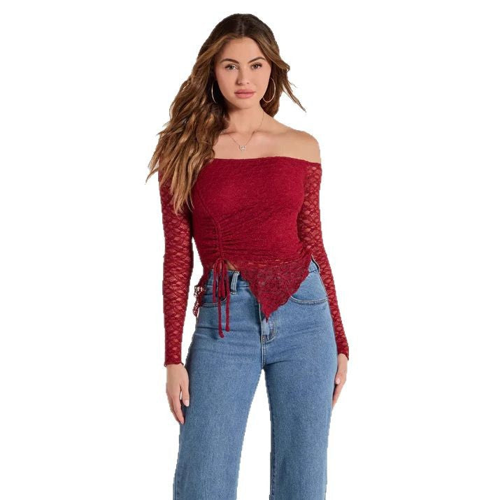 Dame Off-Shoulder Spids Overdel med justerbar kant Stilla