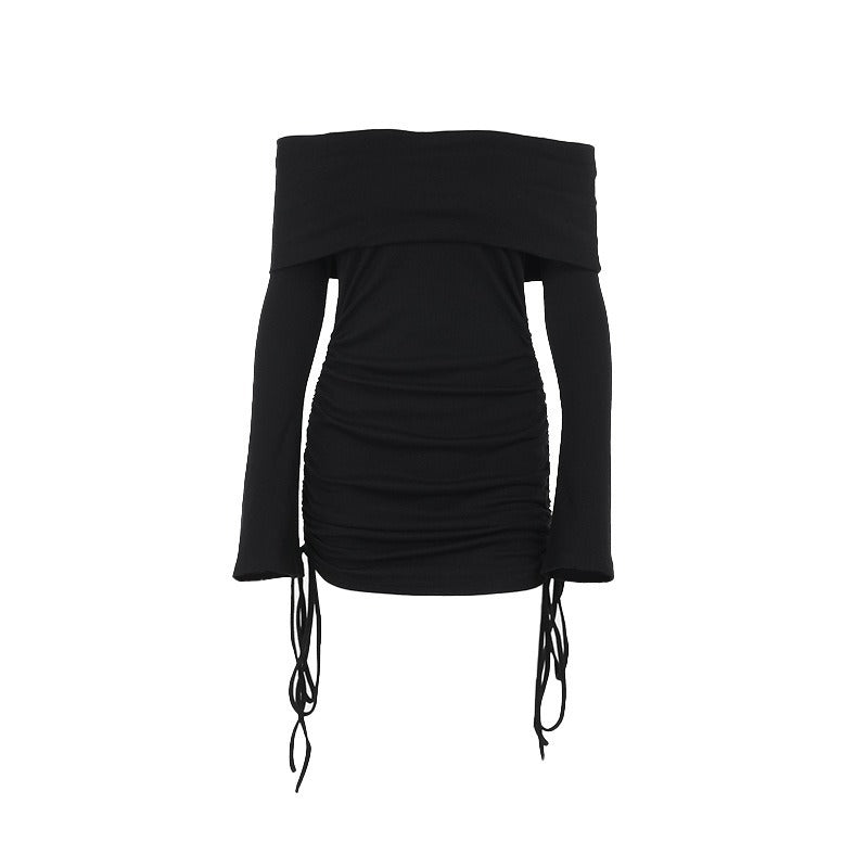 Dame Off-Shoulder top med rynker og snøre detaljer Skovae