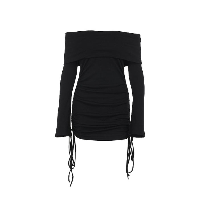 Dame Off-Shoulder top med rynker og snøre detaljer Skovae