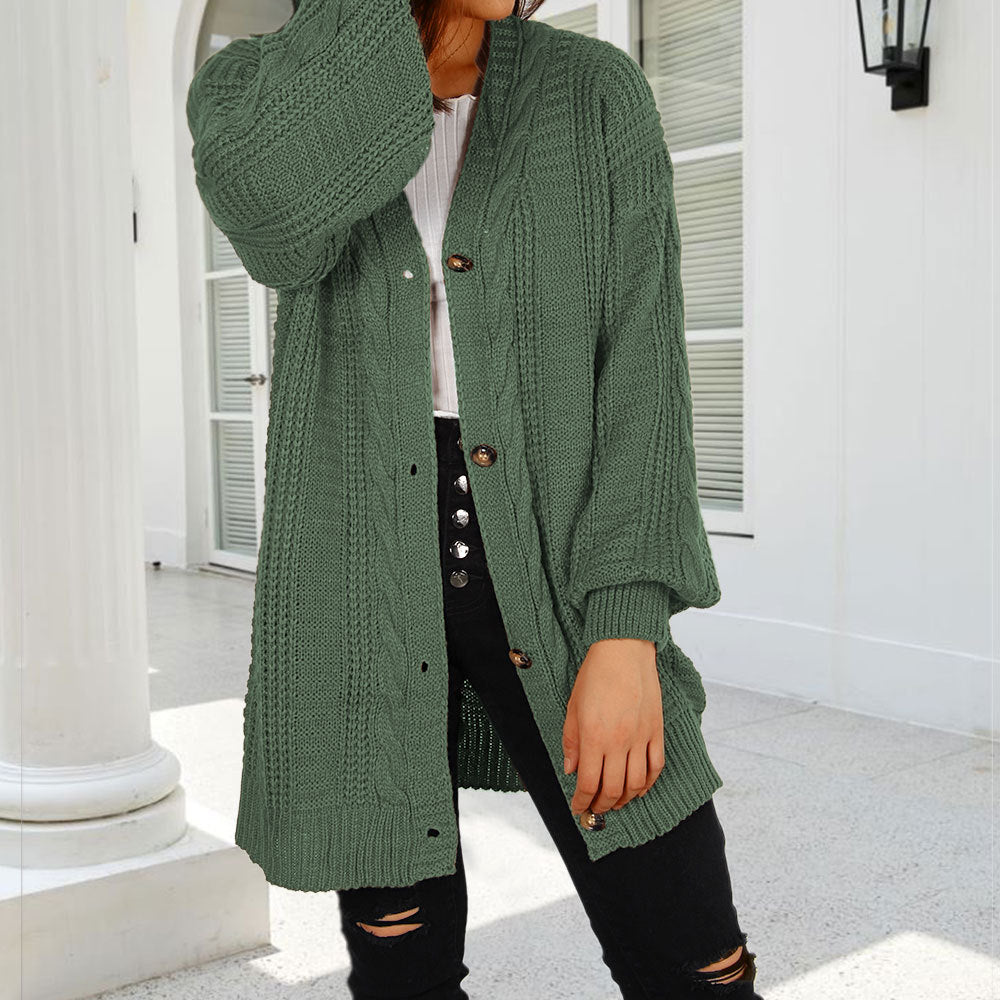 Dame chunky strik cardigan med elegant knaplukning og brede ærmer Stilla