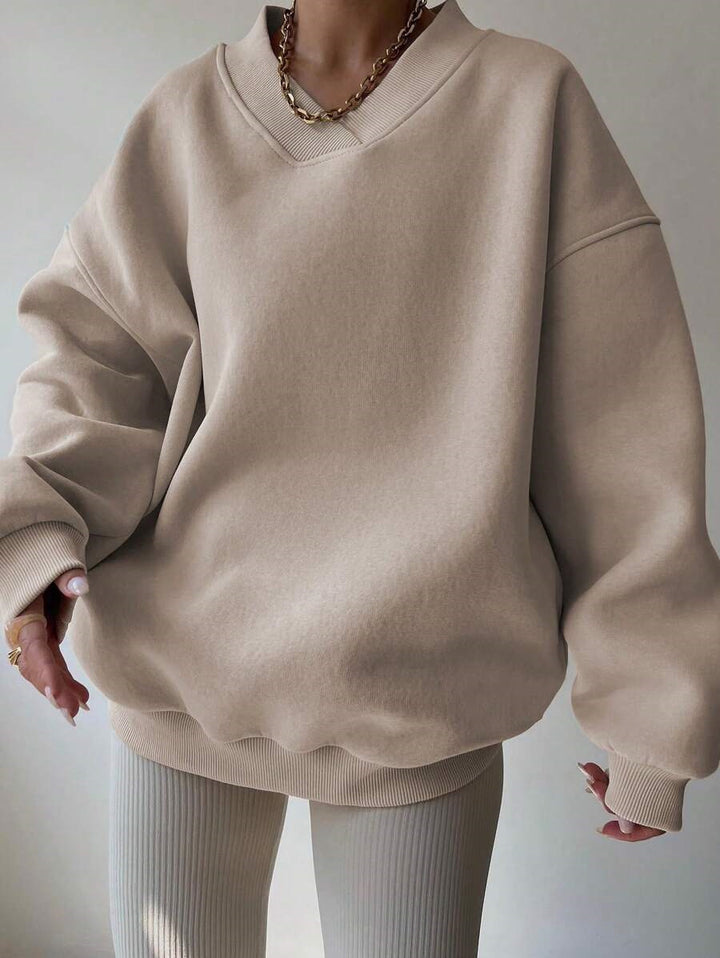 Kvinder Oversized Sweatshirt med V-hals og brede ærmekanter Skovae