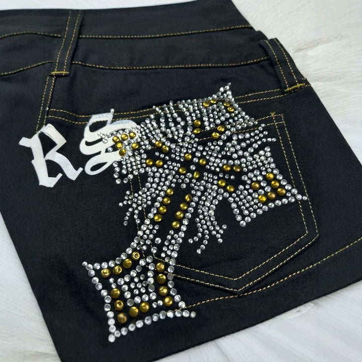 Dame Trendy Jeans-Shorts med glitrende applikationer Skovae