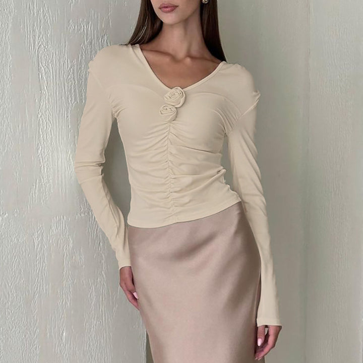Dame Langærmet skjorte med flæse detaljer og elegant knap dekoration Stilla