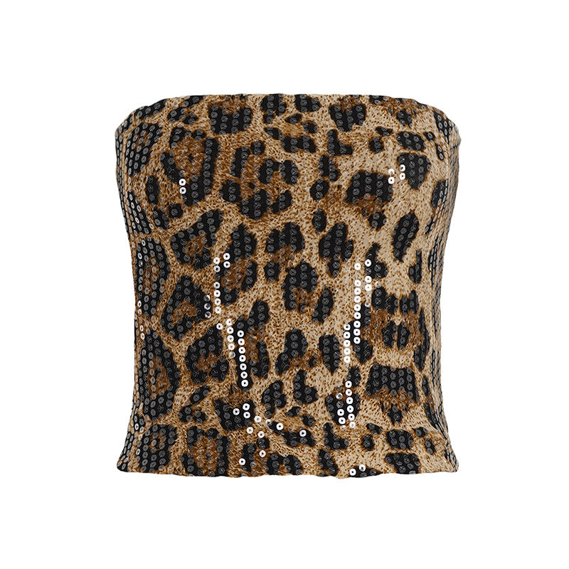 Dame Paillet-Minikjole med leopardmønster og justerbare spaghetti-stropper Skovae