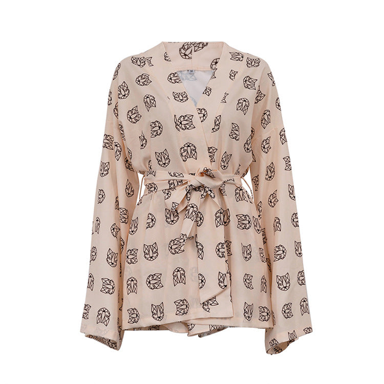 Dame Kimono-stil Morgemantel med blomstermønster Stilla