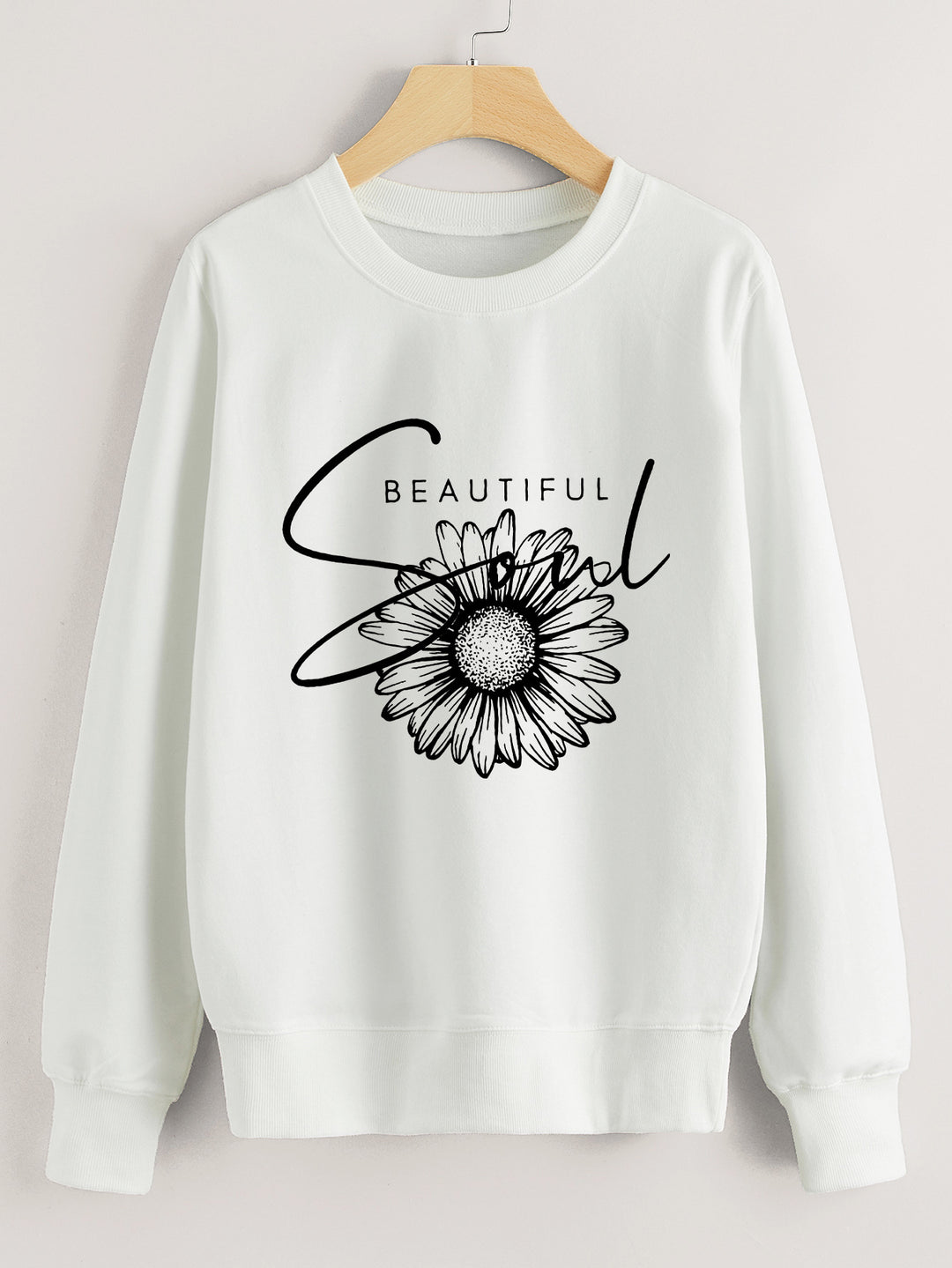 Kvindes sweatshirt med blomstermotiv og inspirerende tekst Stilla