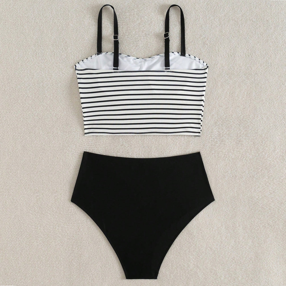 Dame Højskåret Bikini med stribet Crop-Top Skovae
