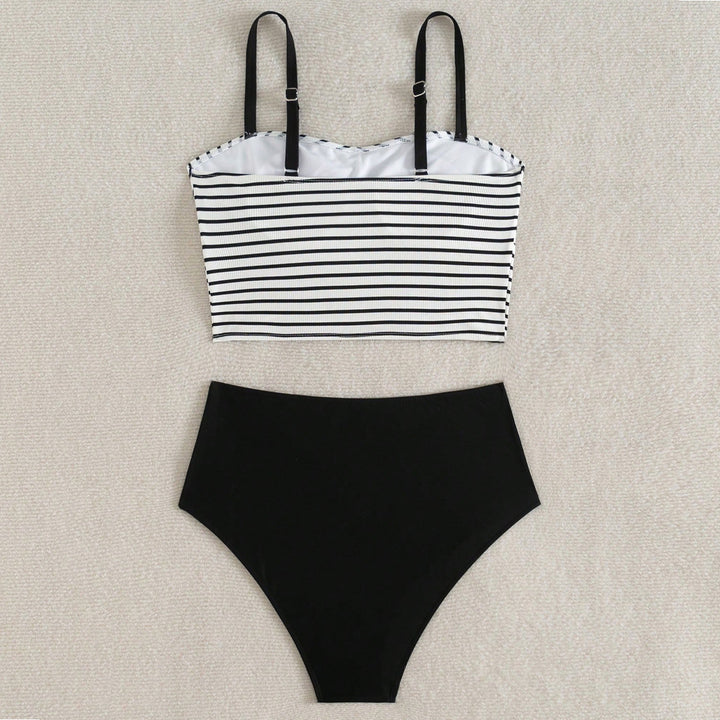 Dame Højskåret Bikini med stribet Crop-Top Skovae
