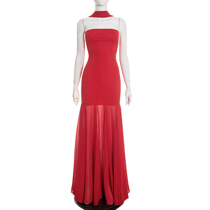 Damer Elegant aften kjole med transparente draperinger Skovae