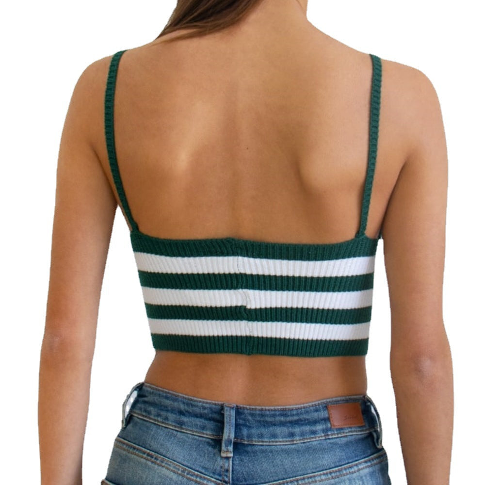 Dame Crop-Top med dyb V-udskæring og stribet design Stilla
