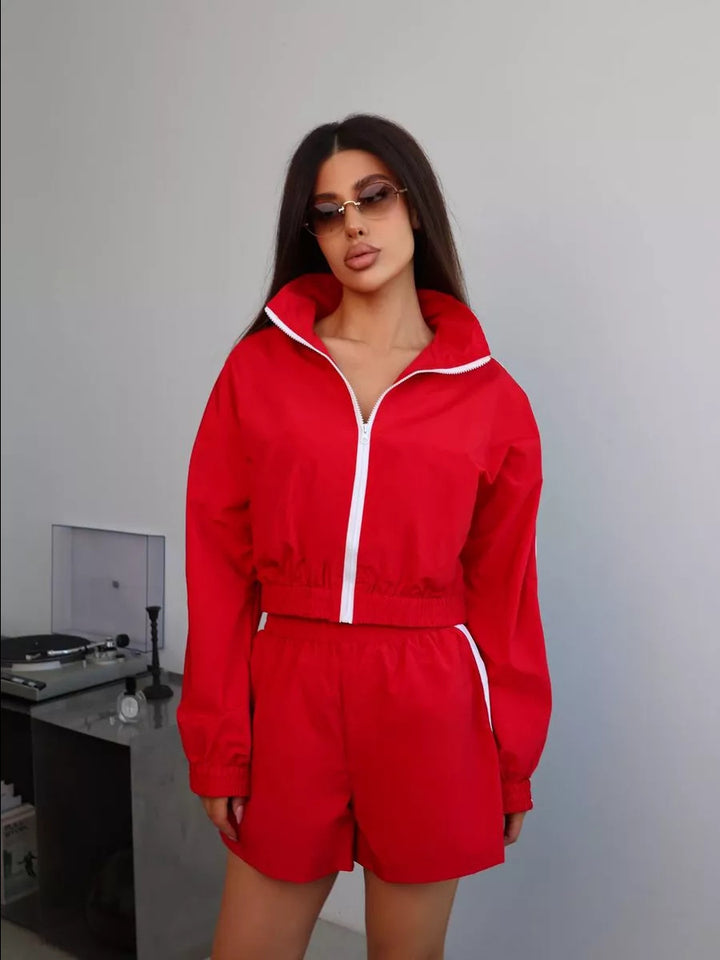 Kvinders sporty kort jakke og shorts sæt Skovae