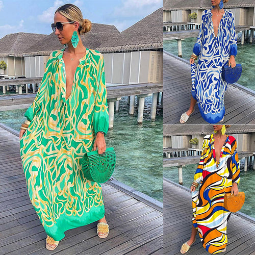 Damer Boho-inspireret Strandtunika med løse ærmer og moderne mønster Stilla