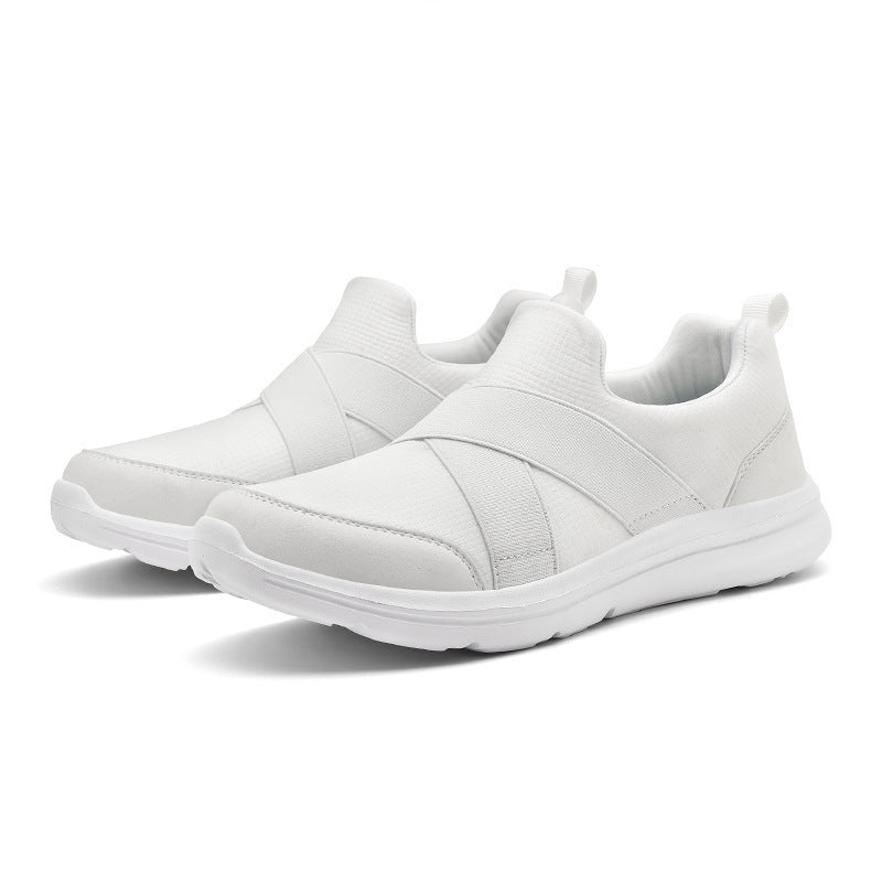 Dame nan elastisk Slip-On Komfort-sneaker med åndbart strikkoverdel, krydsede strækremme og stødabsorberende EVA-sål Skovae