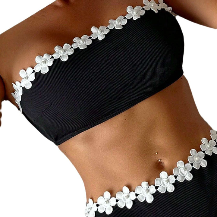 Dame Bandeau-bikini med blomsteraccenter Skovae