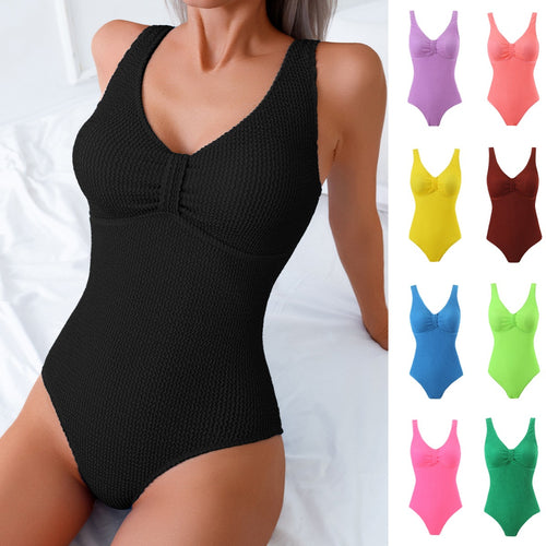 Dame one-piece badedragt med figursyet, struktureret design og elegant V-udskæring Stilla