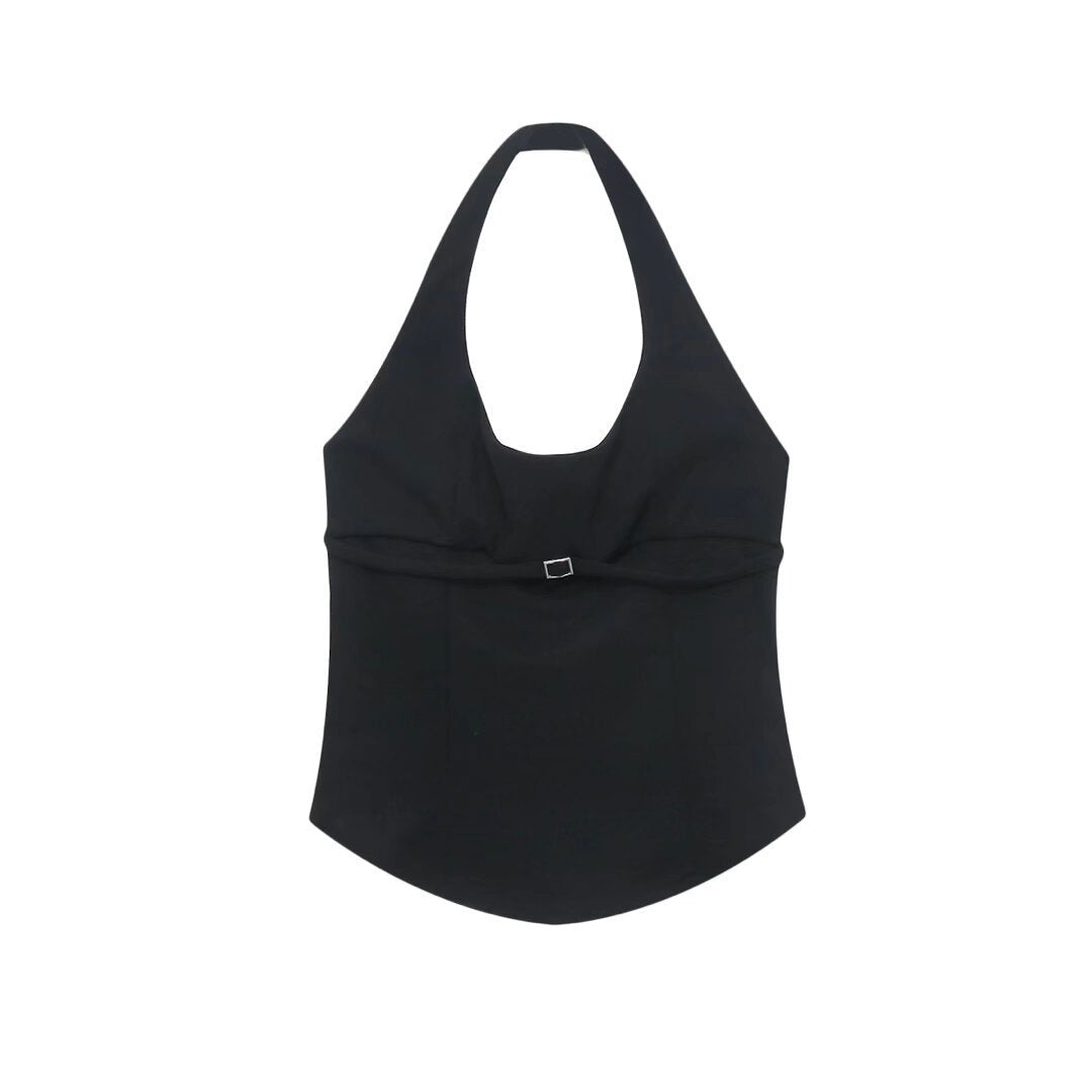 Dame elegant halterneck top med raffineret knude-detalje Skovae