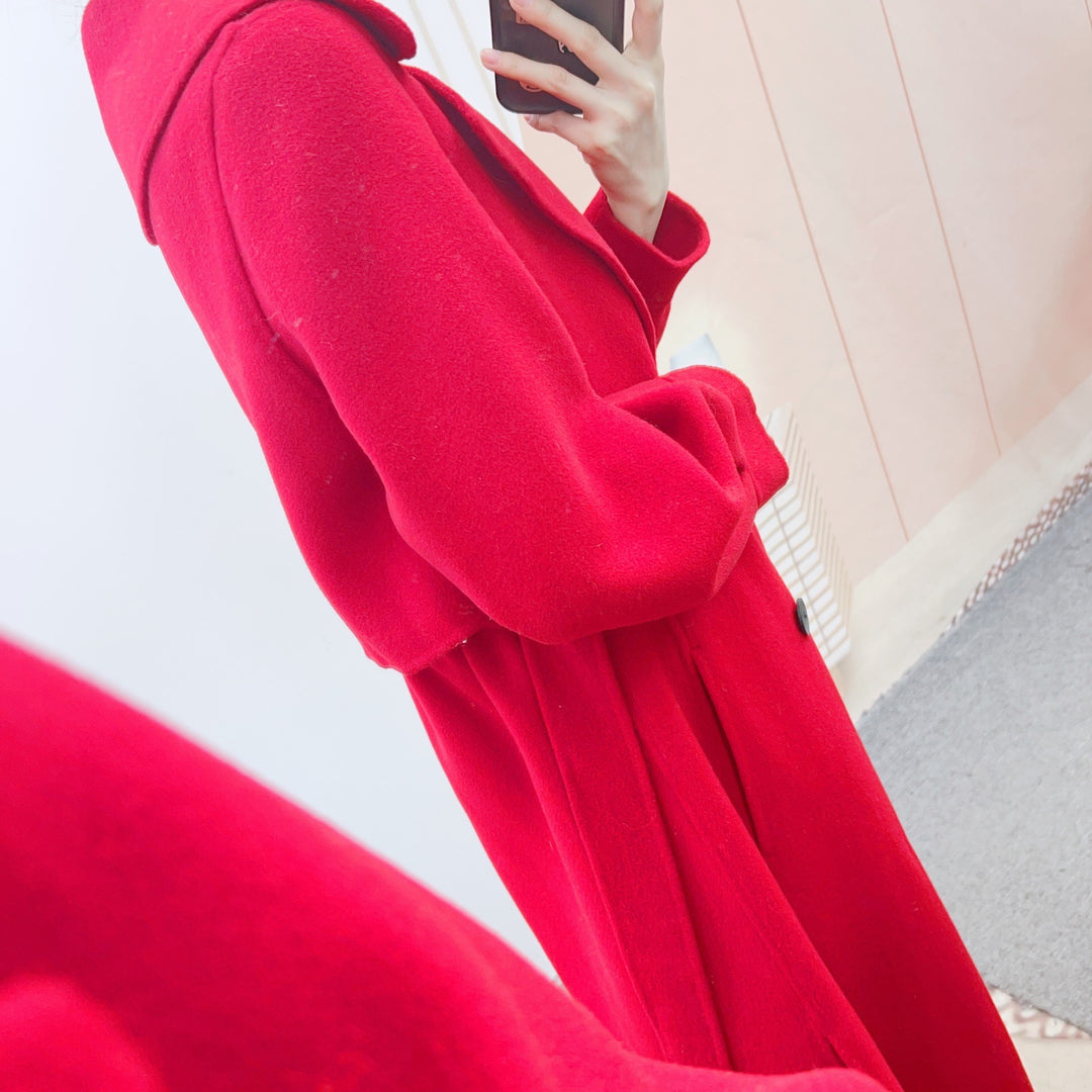 Dame Elegant Maxi-Trenchcoat med dobbelt knaplukning og bred krave Stilla