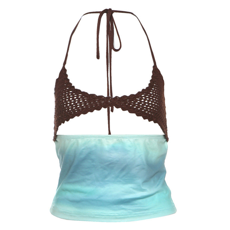 Dame top i trendy cropped-stil med innovativt netdesign og åben ryg Stilla