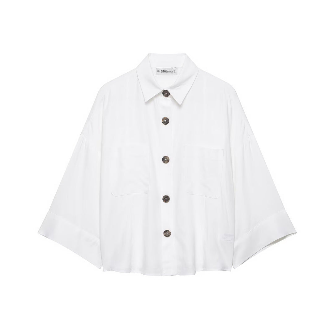 Dame afslappet skjortebluse med oversized snit og praktiske lommer Skovae