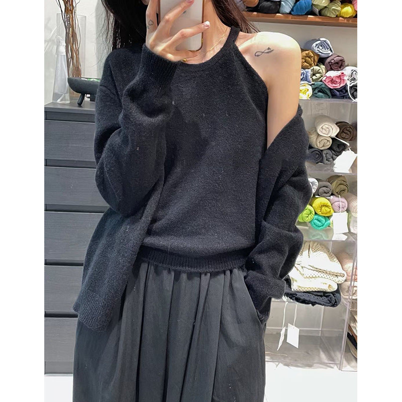 Kvinders fluffy strikket sweater med afslappet snit og åbne ærmer Stilla