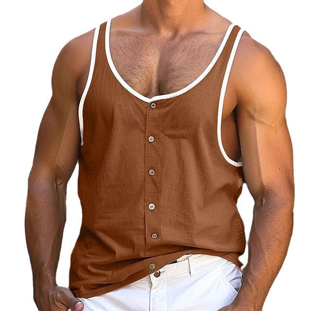 Herrer nan linnedlook-tanktop med synlig knapliste og kontrasterende Kant Skovae