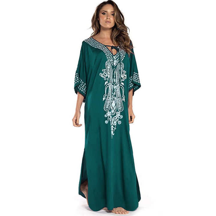Dame Kaftan med kunstnerisk, detaljeret broderidesign og luftige ærmer Stilla