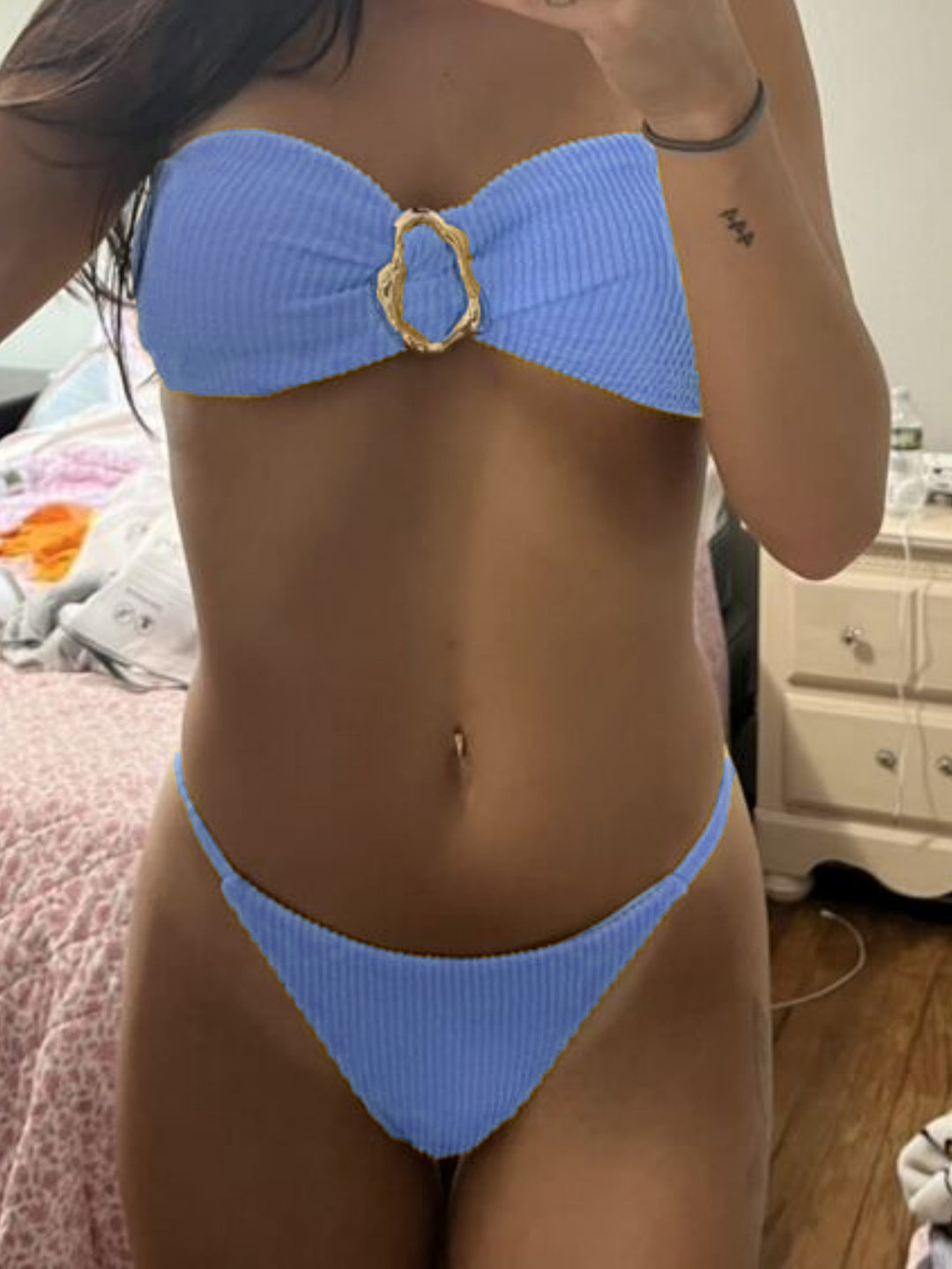 Dame bandeau bikini med dekorativ ringdetalje Skovae