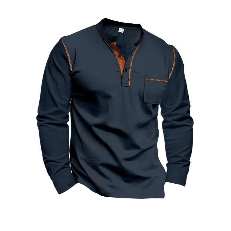 Herrer langærmet Henley-shirt med moderne krave og kontrasterende accenter Stilla