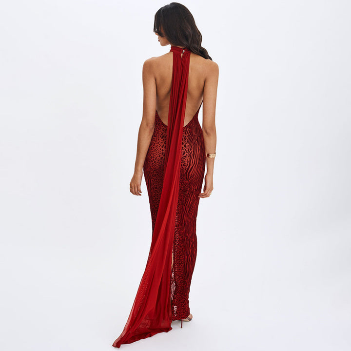 Damen Maxikleid mit aufregendem Wickeldesign und elegantem Halterkragen Skovae