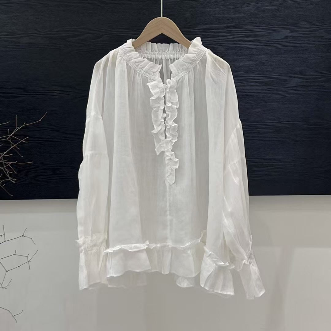 Femme Elegante Flæsebluse med Flæse-detalje Stilla