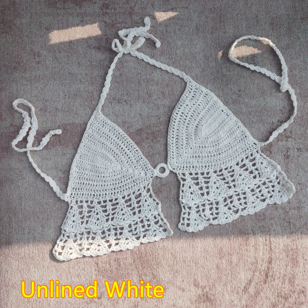 Dame hækle-bikini-top med legesygt kant og moderigtigt ringdetalje Stilla