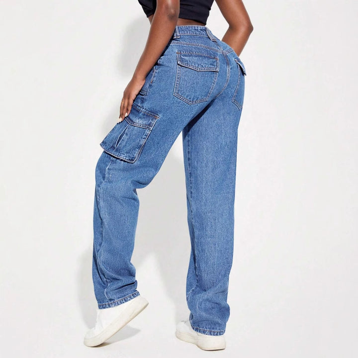 Dame Vintage Cargo Jeans med elastisk talje og sidelommer Stilla