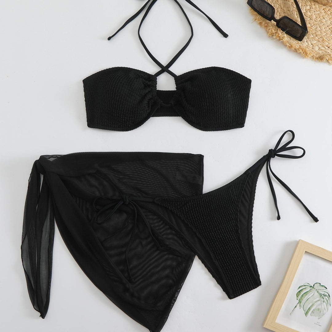 Dame struktureret bandeau bikini sæt med overdel Stilla
