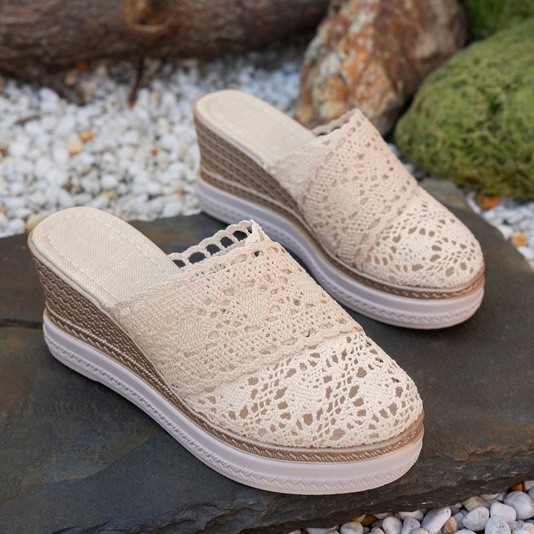 Dame nan hæklede Plateau-sandaler med jute-detaljer og memory-fodera Skovae