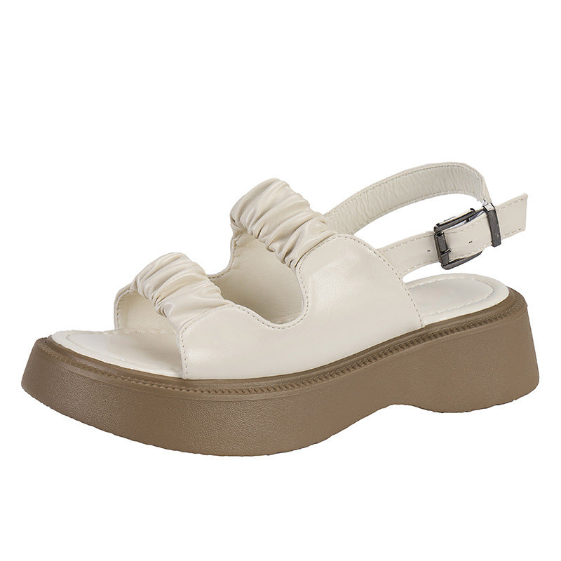 Dame Komfortable Plateau-Sandaler med dekorativt Falten-Design og justerbar rem Stilla